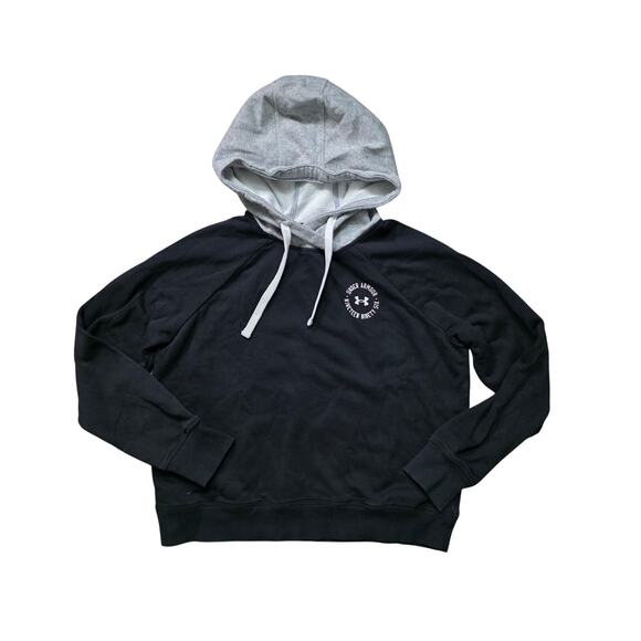 Under Armour Rival Fleece Colorblock Hoodie Women M Black/Steel/White - Picture 1 of 8